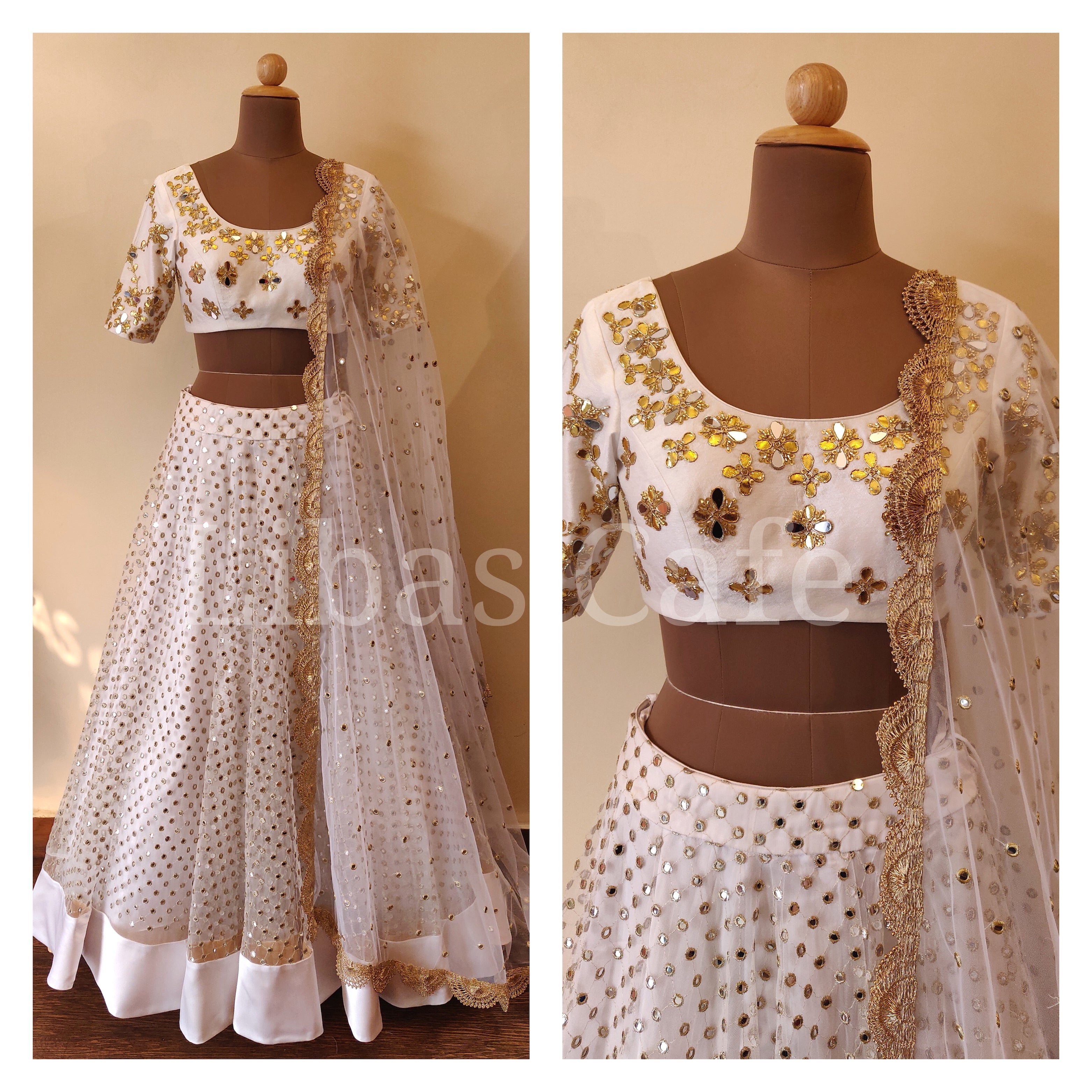 White Net Lehenga With Mirror Work And Gotta Patti Embroidery
